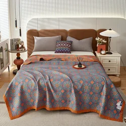 100% Cotton gauze blanket Queen King Size bed linen Jacquard bed plaid stitch Coverlet home bedding Bedspread on the bed Sheet