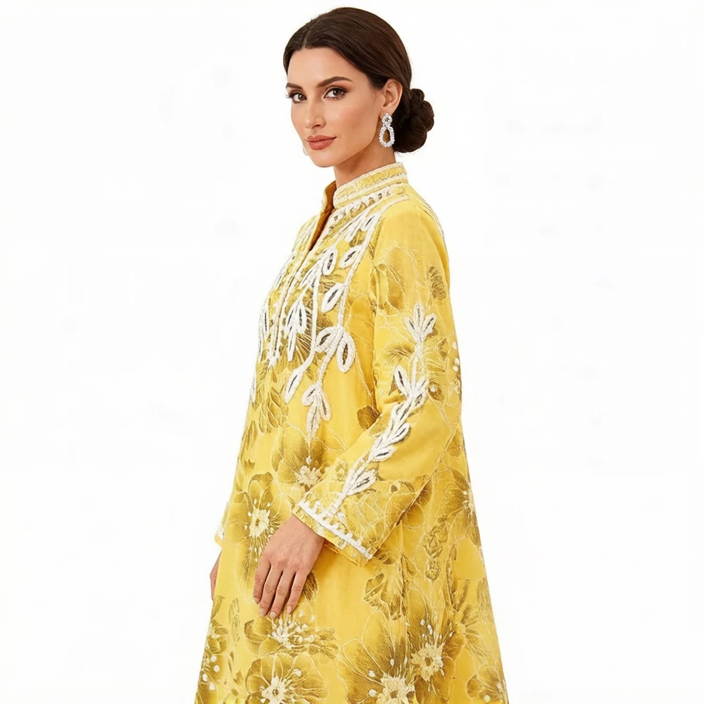 

Muslim Women Embroidery Floral Maxi Dress Dubai Abaya Turkey Kaftan Jalabiya Arabic Long Robe Ethnic Traditional Vestidos Caftan