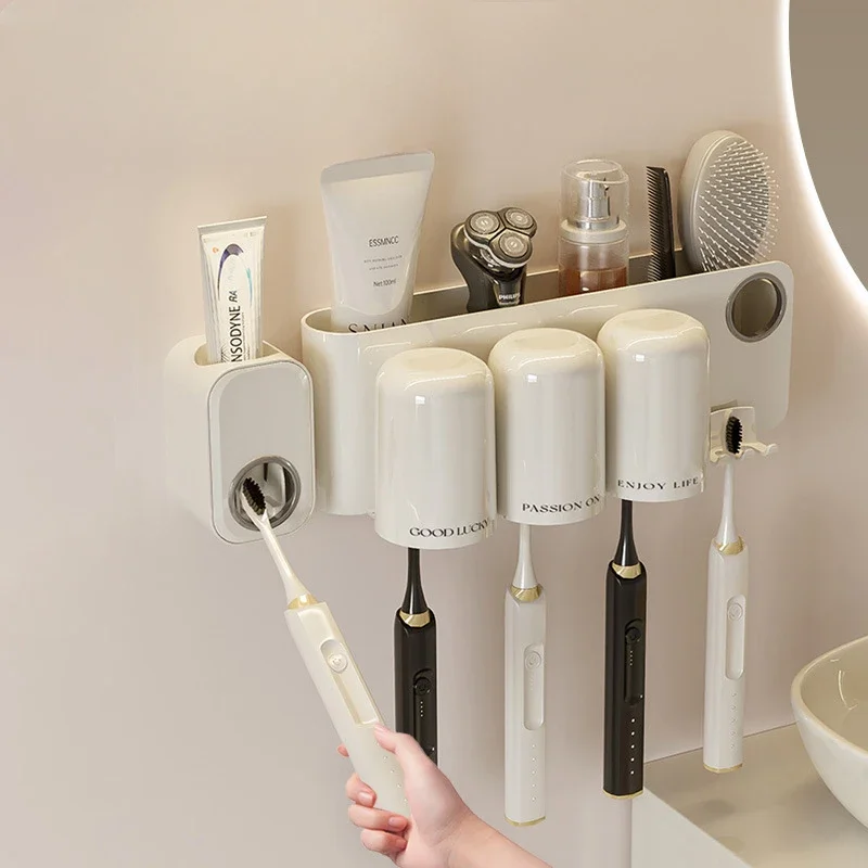 Toothbrush Storage Rack Bathroom Mounted Dental Tool Rack Mouthwash Cup Wall Mounted Dental Cylinder Rack Brushing Wall Mounted