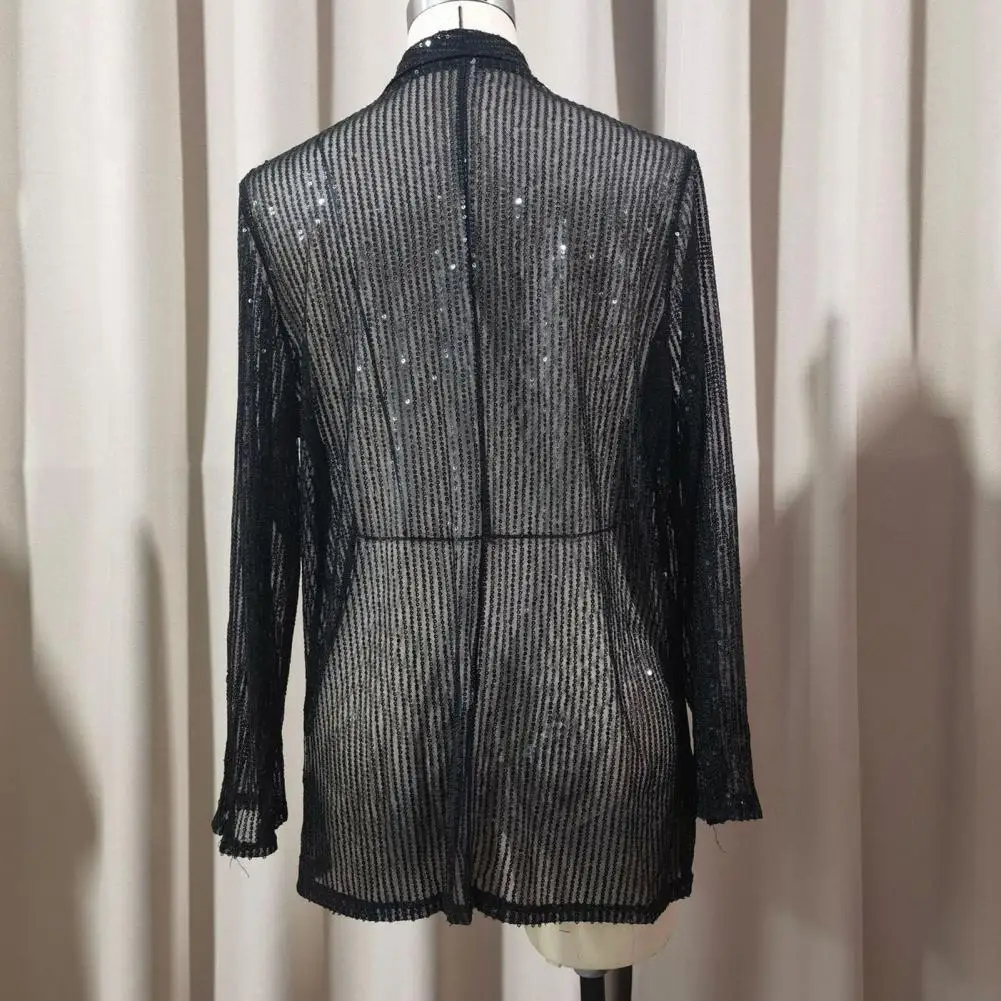 

Sparkling Sequin Jacket Shiny Sequins Women Suit Coat Long Sleeve O Neck Coats 2025 Open Front Casual Spring Lapel Cardigan