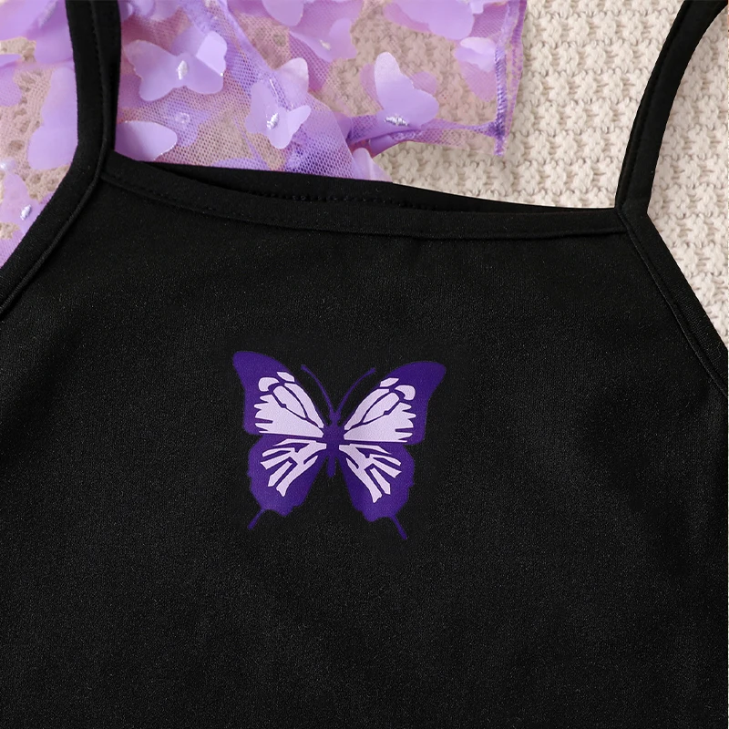 Girls' Summer Butterfly 2-Piece Dress & Tee Set - Stretchy, Comfortable & Easy-Care Kidswear image 6