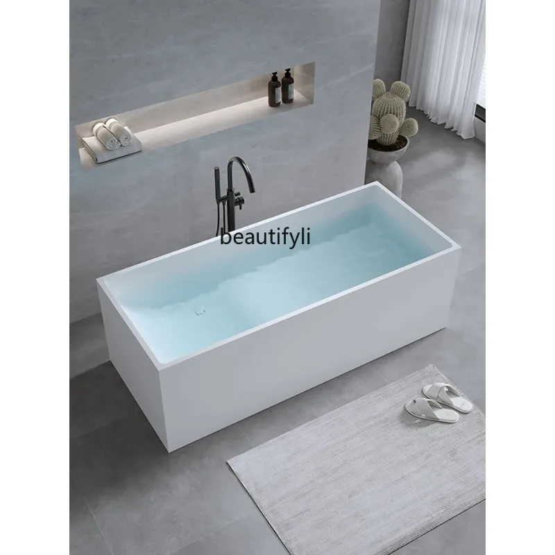 A076 Artificial stone square bathtub Deep soaking hotel bathtub Independent rectangular household bathtub