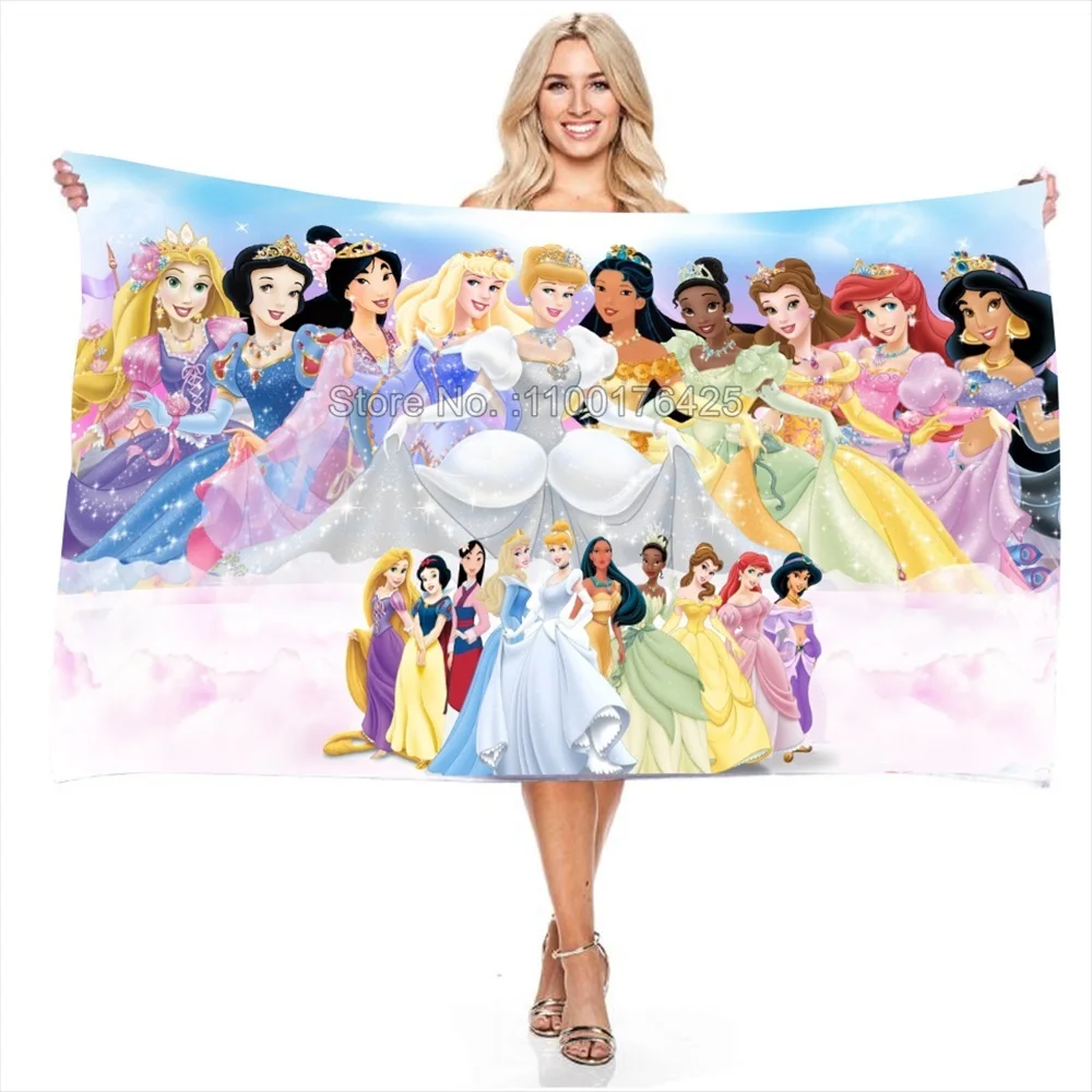 Cartoon Princess Bath Shower Towel Kids Baby Adult Girls Absorbent Microfiber Face Body Beach Washcloth Gift