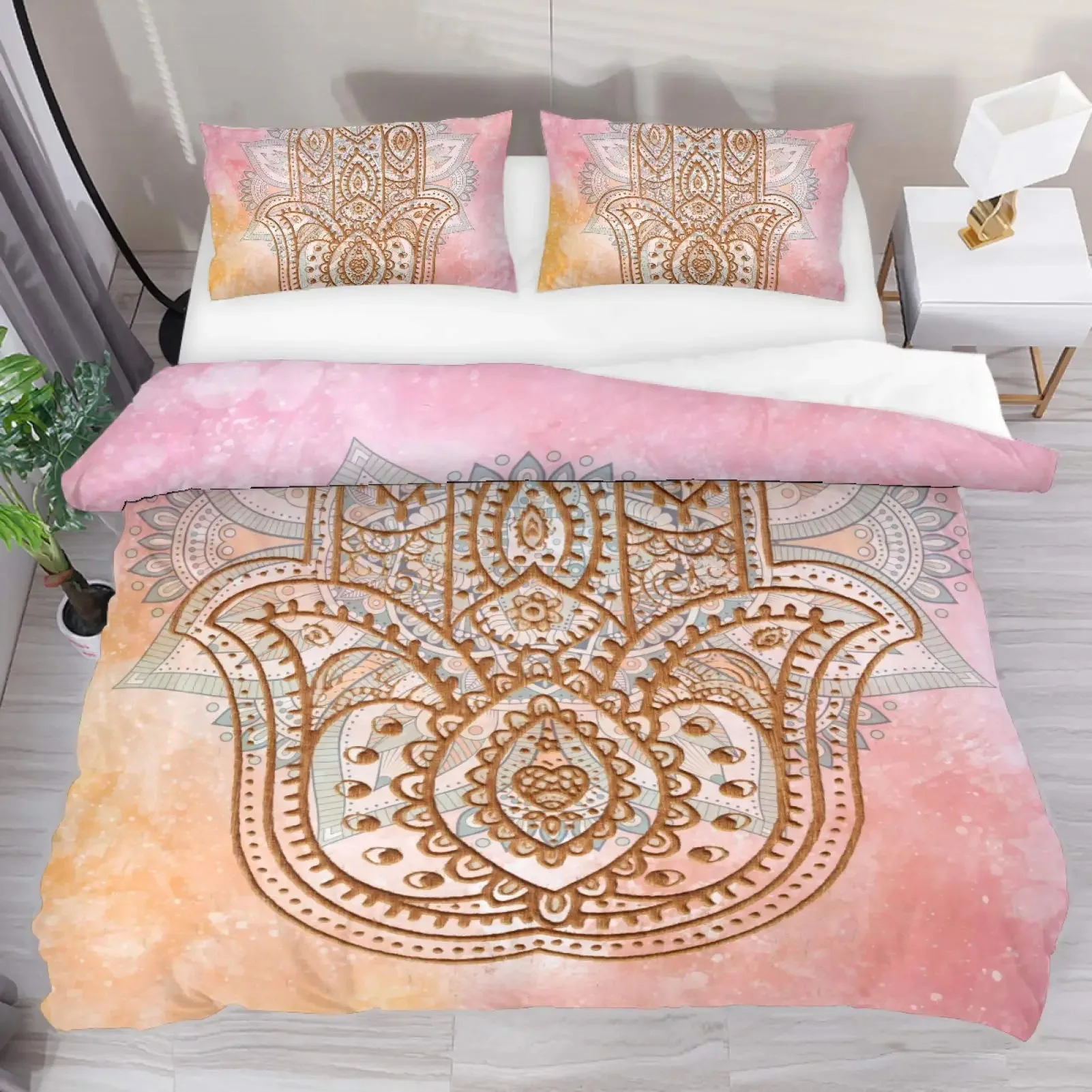 

Indian Hand Hamsa Duvet Cover Polyester Galaxy Bedding Set Boho Chic Style Comforter Cover For Teen Adult Double Queen King Size