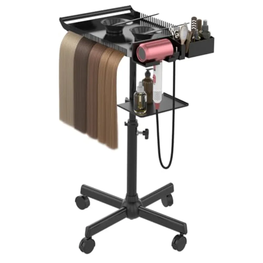 

Hairstylist Tray on Wheels Rolling Salon Tray with Holder and Hair Separator Stand Salon Trolley Adjustable Tray with Storage P