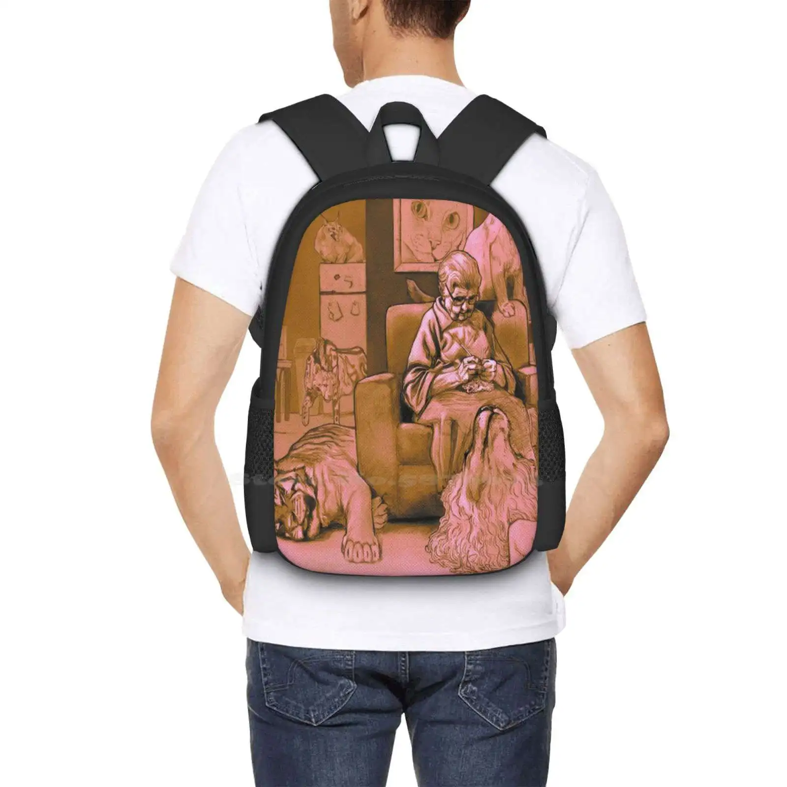 Bolsas escolares con ilustración gráfica de punto de gato para niñas adolescentes, bolsos de viaje para computadora portátil, gatos grandes, León, Tigre, guepardo