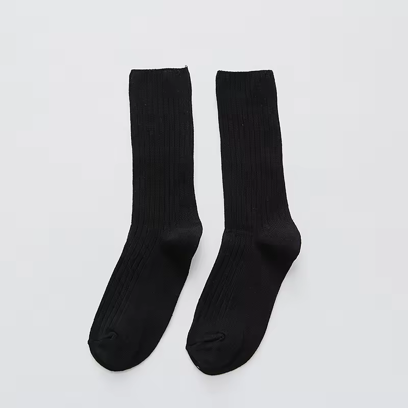 1 Pair Retro Women Cotton Loose Socks Autumn Winter Knitting Solid Color Long Black Korean Japanese Student Girls Stockings - Image 13