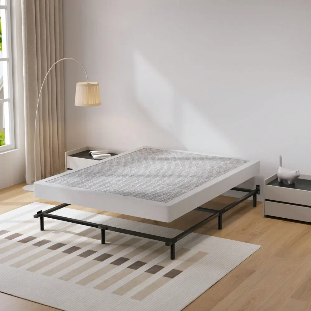 Box Spring Bed Base, 3000 Lbs Black Heavy Duty Metal Mattress Foundation With Easy Clean Fabric Cover, No Noise,Easy Assembly