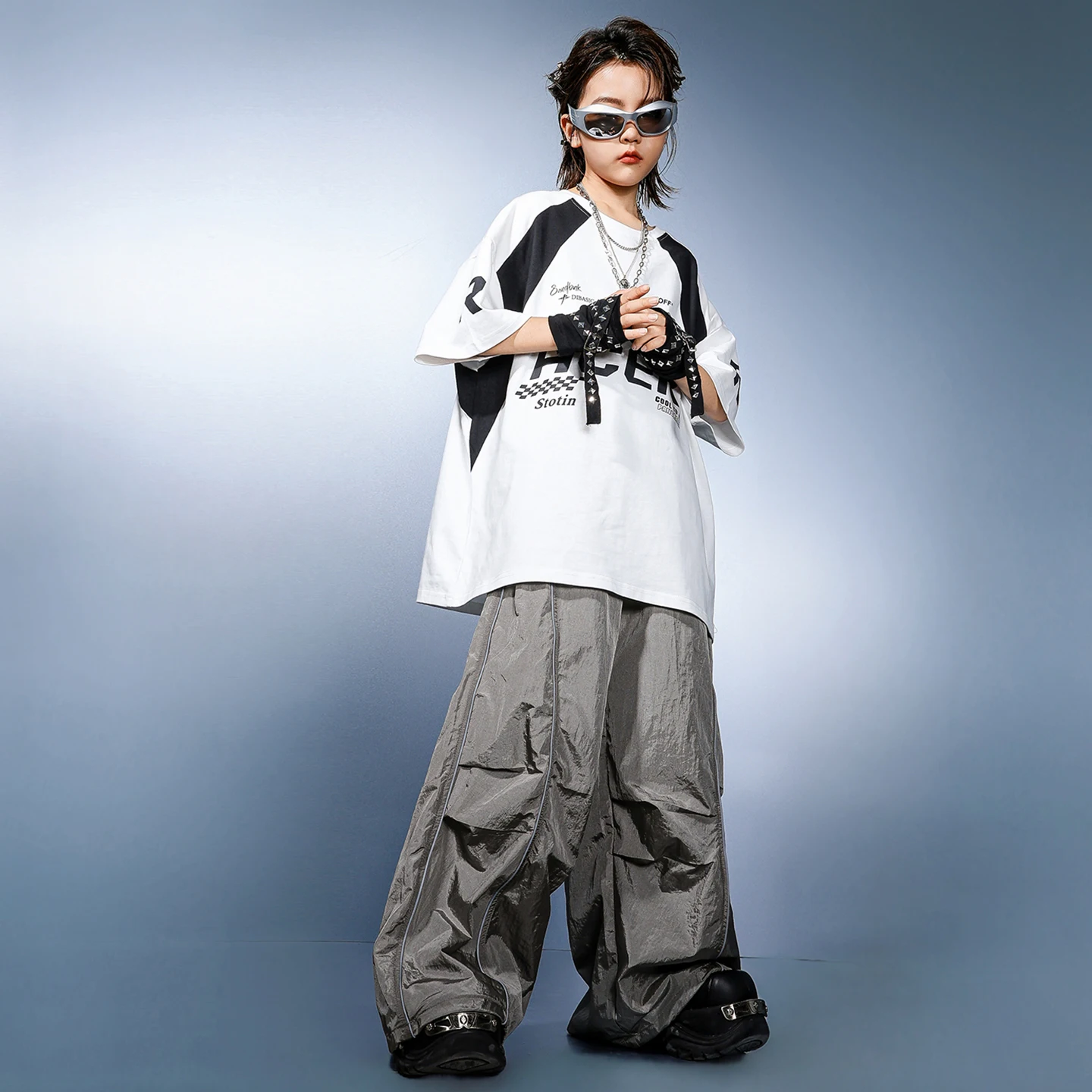 현대 힙합 소년 멋진 대비 티셔츠 카고 바지 소녀 스트리트 댄스 K-pop 의상 아동 streetwear 키즈 재즈 의류 세트