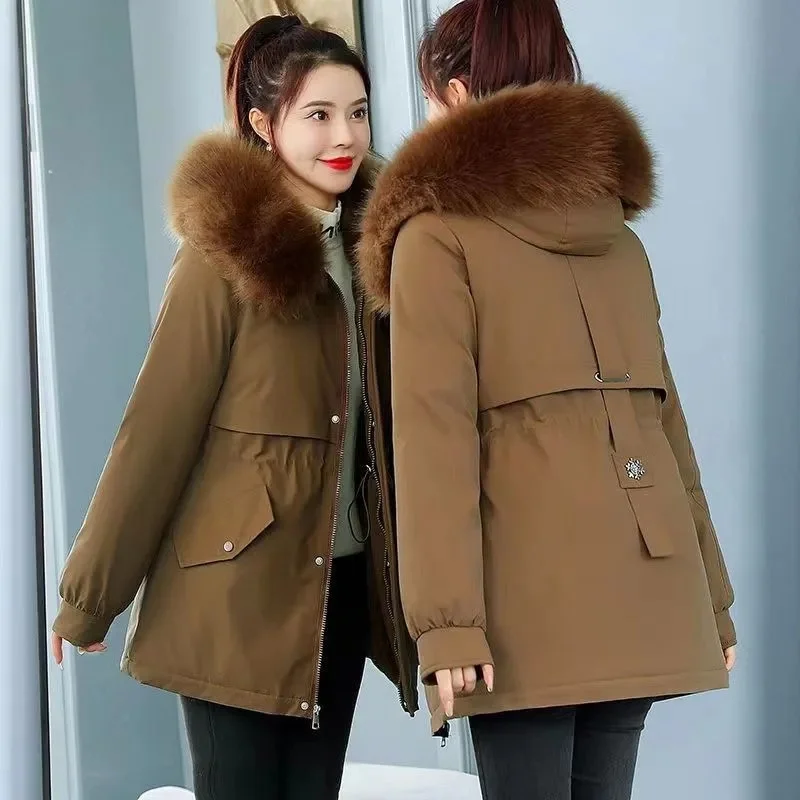 Women Parka 2023 New Winter Jacket Fashion Long Coat Wool Liner Hooded Parkas Slim with Fur Collar Warm Snow Wear Padded Outerwe