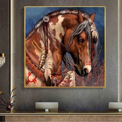 Full Square Round Drill Indian Horse Picture 5D DIY Diamond Painting Animal Embroidery Mosaic Cross Stitch Home Decor Wallpaper