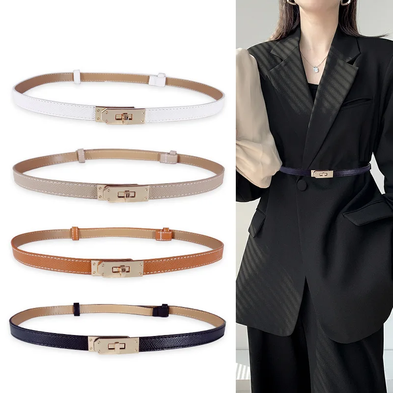 Accesorios de vestido de cuero PU ajustables para mujer, cinturones ajustados y finos, cinturones de cintura para mujer, hebilla de aleación, pretina de moda femenina