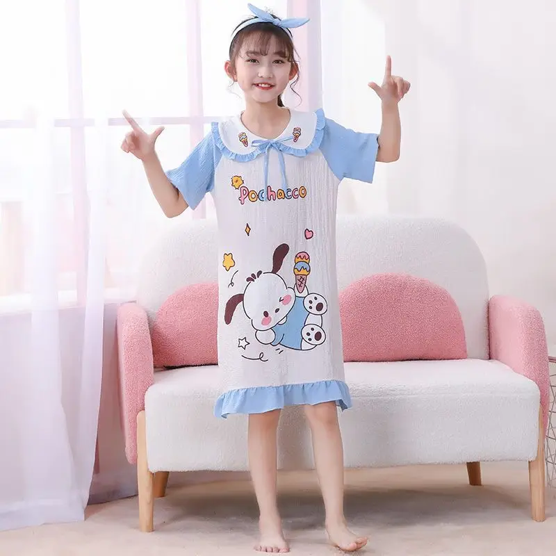 

Hello Kitty My Melody Anime Kawaii Sanrio Ins Children Pajamas Summer Cute Kuromi Nightdress Princess Clothing Gifts for Kids