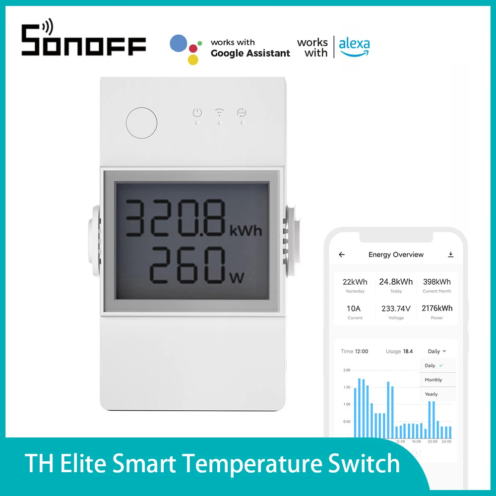 SONOFF TH Elite 16A/20A WiFi Smart Switch Temperature And Humidity Monitoring Switch Automation Module LCD Display Smart Home