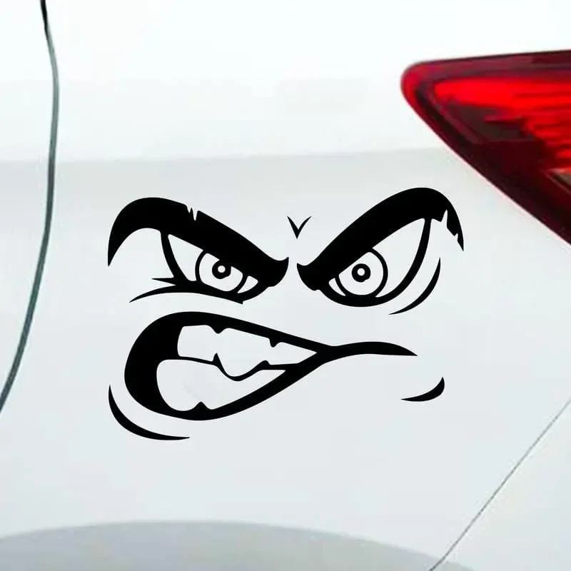 15x10cm Angry Face Grimacing Funny Car Sticker Auto Body Windows Motorcycle Laptop Wall Vinyl Film Decal Car Tuning Accessories