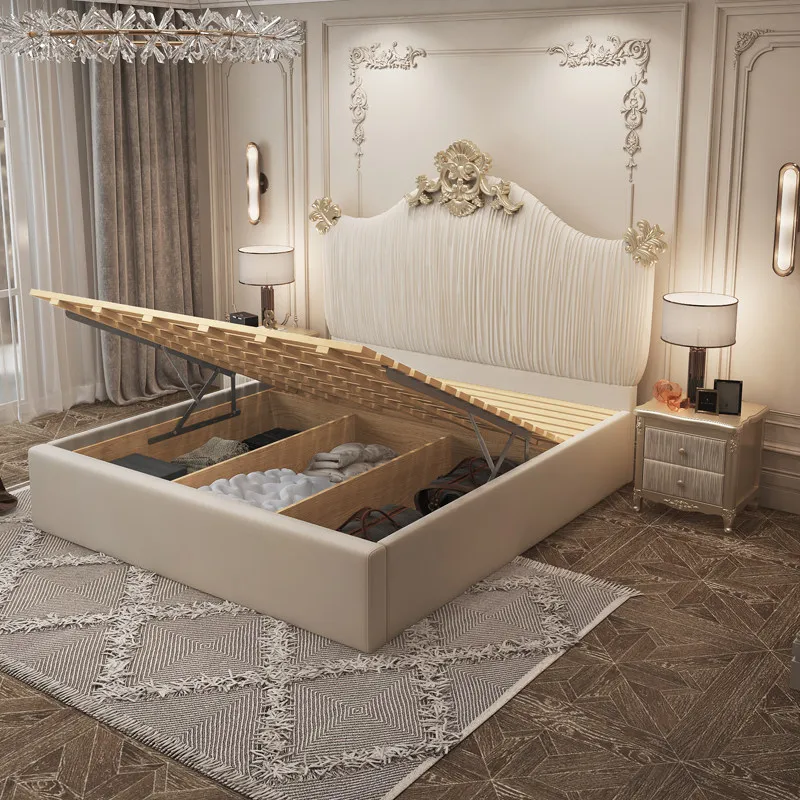 

Multifunctional Storage Massage Bed Bedroom Frame Double Luxury Wooden Design Bed Space Saving European Cama Unique Furniture