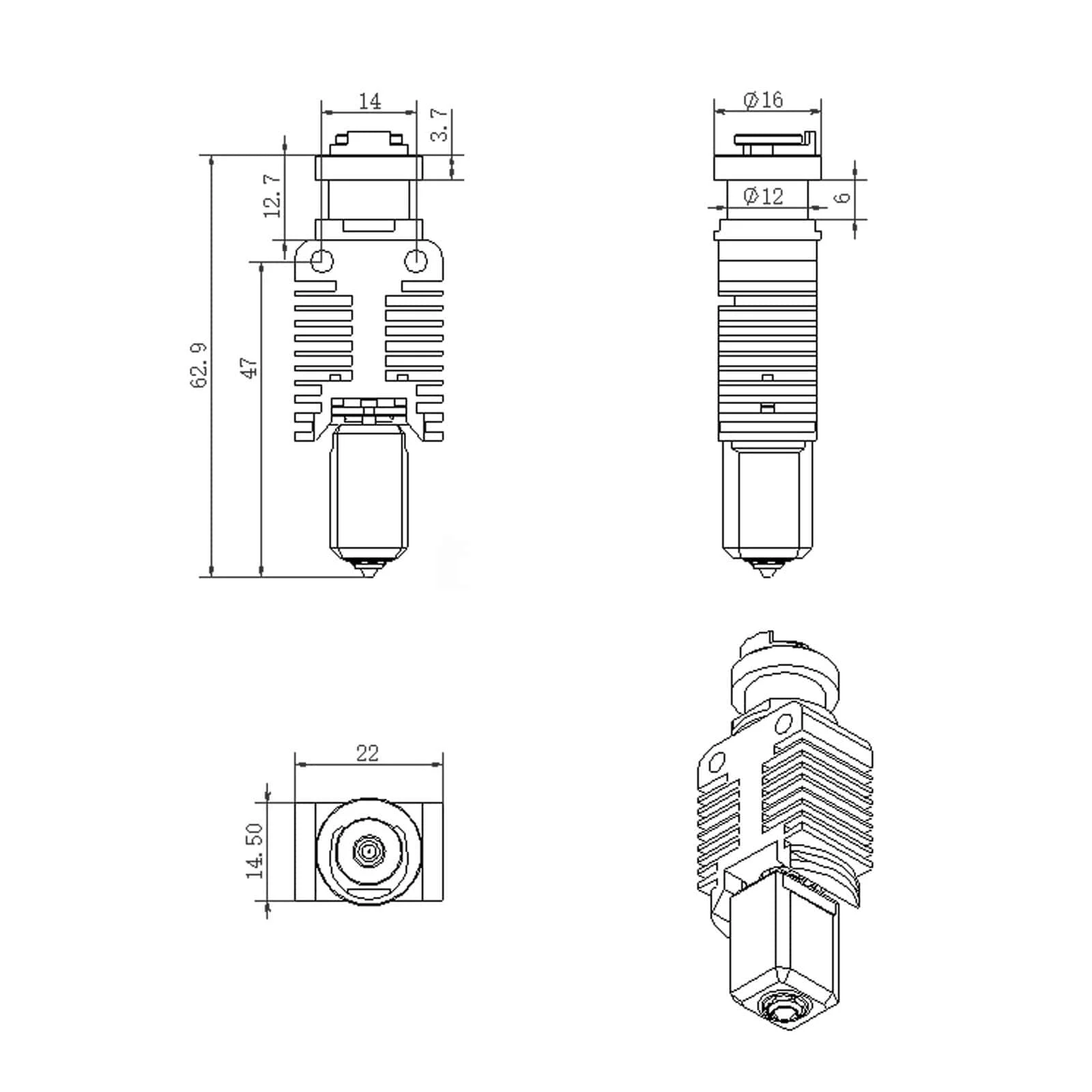 Neues Upgrade TZ-E3 3.0 Hotend Kit für Ender 3/CR10/VORON 2.4 Hochgeschwindigkeitsdruckkopf Hi-End Extruder J-Kopf Hot End für Ender3 V2 – Detail 8