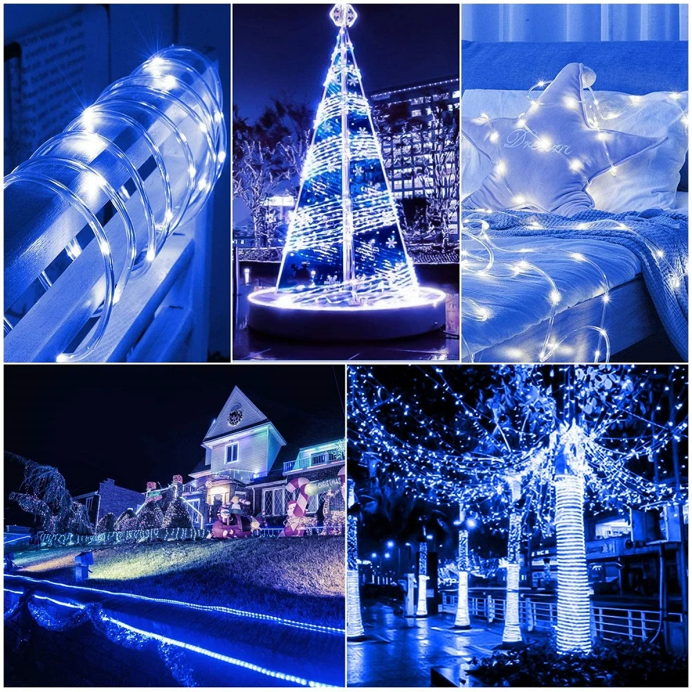 Solar Rope Lights 5/10/20M Blue Waterproof Solar Led Tube Fairy Lights For Outdoor Garden Street Decorations 8 Modes Control