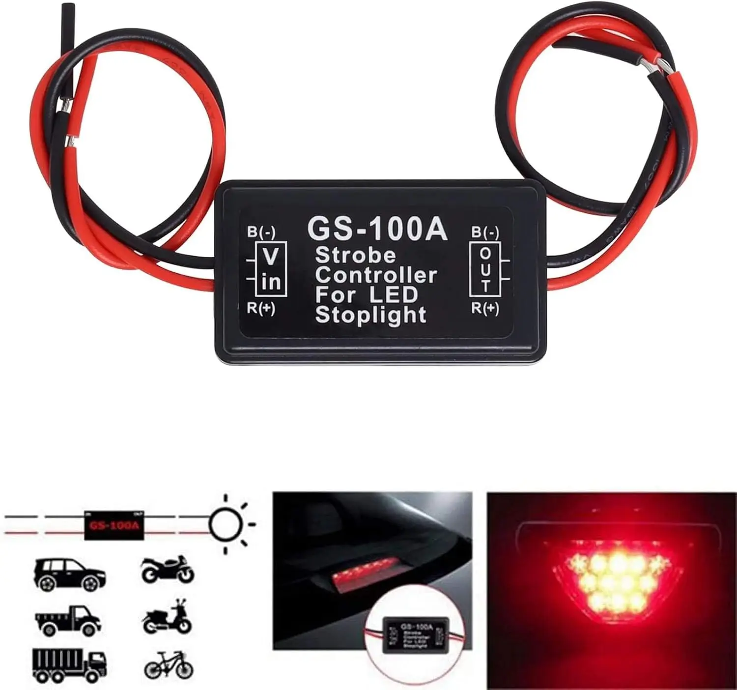 GS-100A Flash Strobe Controller Flasher Module For Car LED Brake Stop Light Lamp CD0102 12V/24V Short Circuit Protection