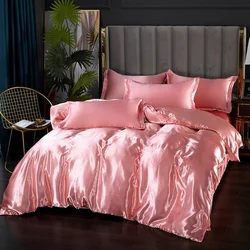 Silk Bedding Set with Duvet Cover Pink Bed Sheet Set with PillowCase 100% Pure Silk Bed Linen Set King Queen Full Twin Size