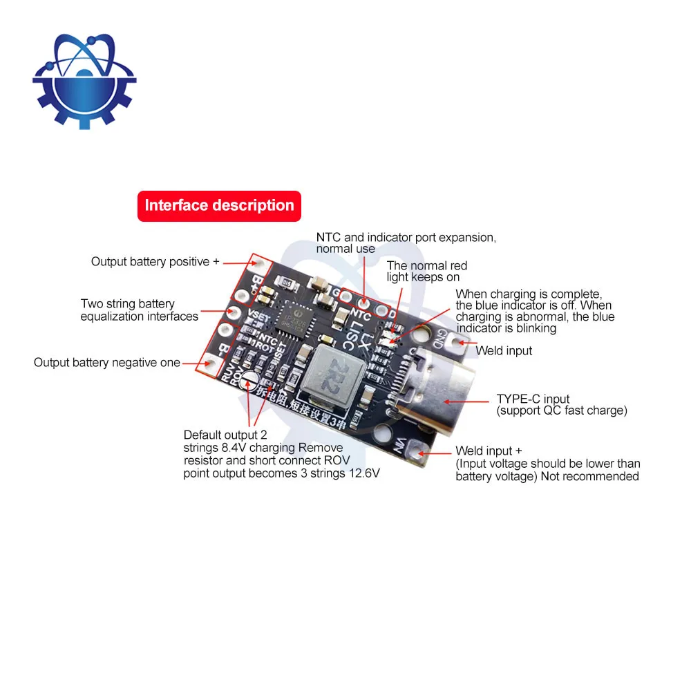 Paquete de batería de iones de litio de alta potencia, 15W, almohadilla de carga 2-3S, BMS, 2S3S, Boost, carga rápida, 3,7 V, módulo USB tipo C