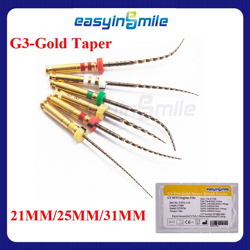 

Easyinsmile 6Pcs Dental Endodontic Rotary Files X3/G3-Pro NiTi Tapered Endo Files 21mm 25mm 31mm for Motor Dentist Tool
