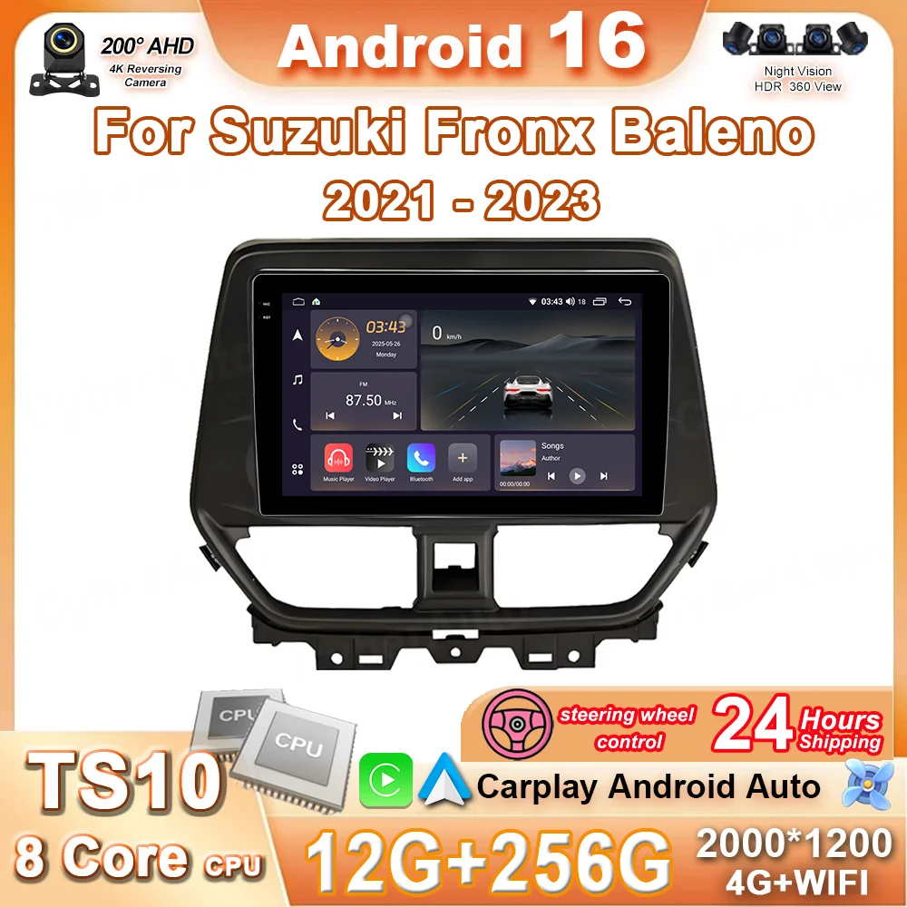Android 16 Carplay Auto 2K QLED Screen Car Radio Player For Suzuki Fronx Baleno 2021-2023 GPS Multimedia Stereo Wifi Bluetooth