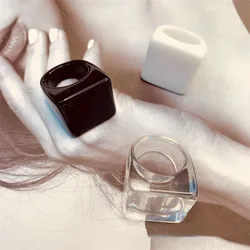 Vintage Geometric Square White Black Resin Large Finger Ring Women's Fashion Transparent Acrylic Couple Rings JewelryAccessories