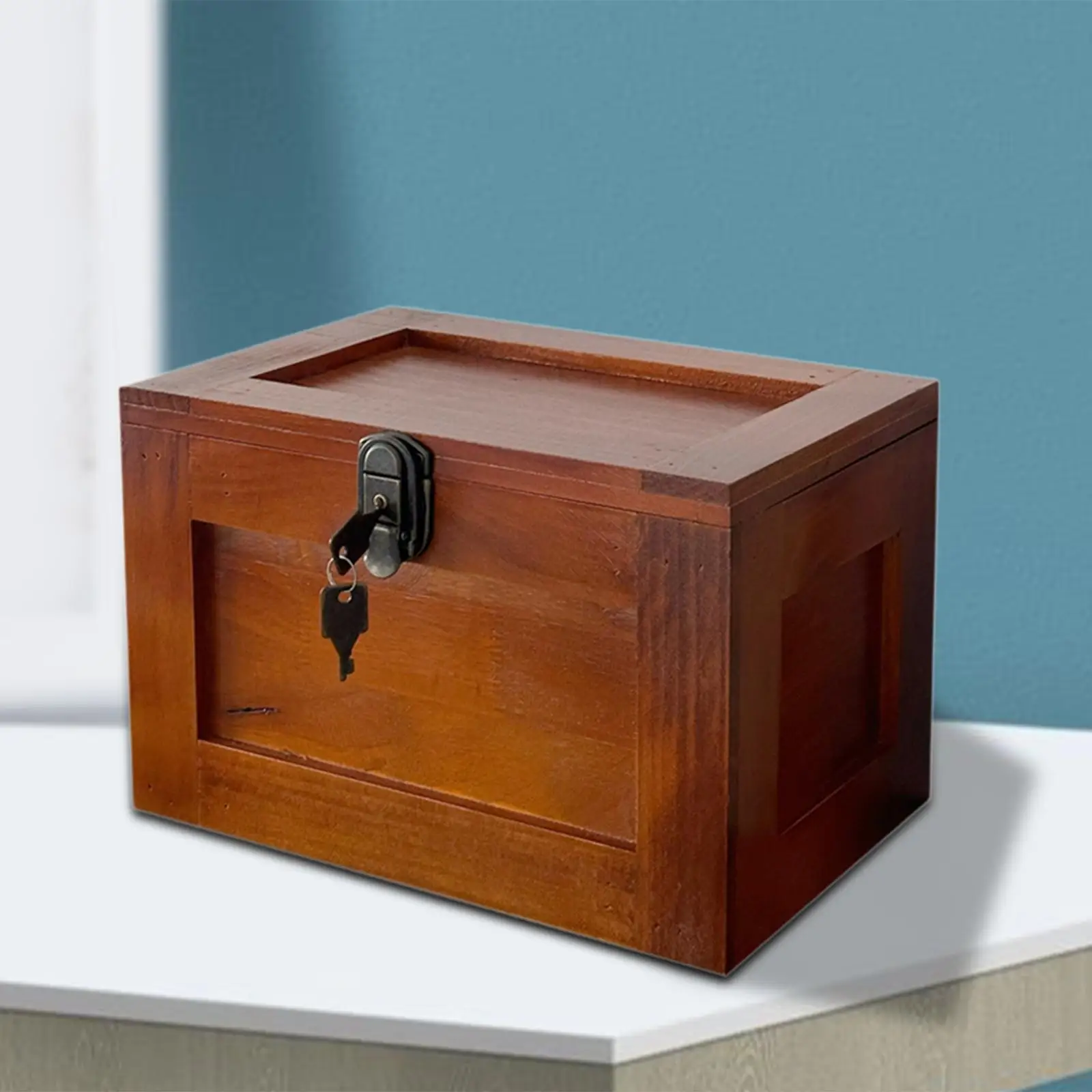 Wood Storage Box Portable Keepsake Box Cosmetic Sundries Storage Box Lockable Ornament Jewelry Box for Jewelry DIY Craft Home