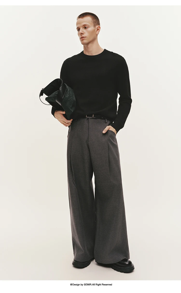 Semir Strickpullover für Herren, Winter-Kaschmirmischung, wärmeisolierend, antibakteriell, 2025, neue Basic-Rundhalsausschnitt, schwarze Basisschicht – Detail 7