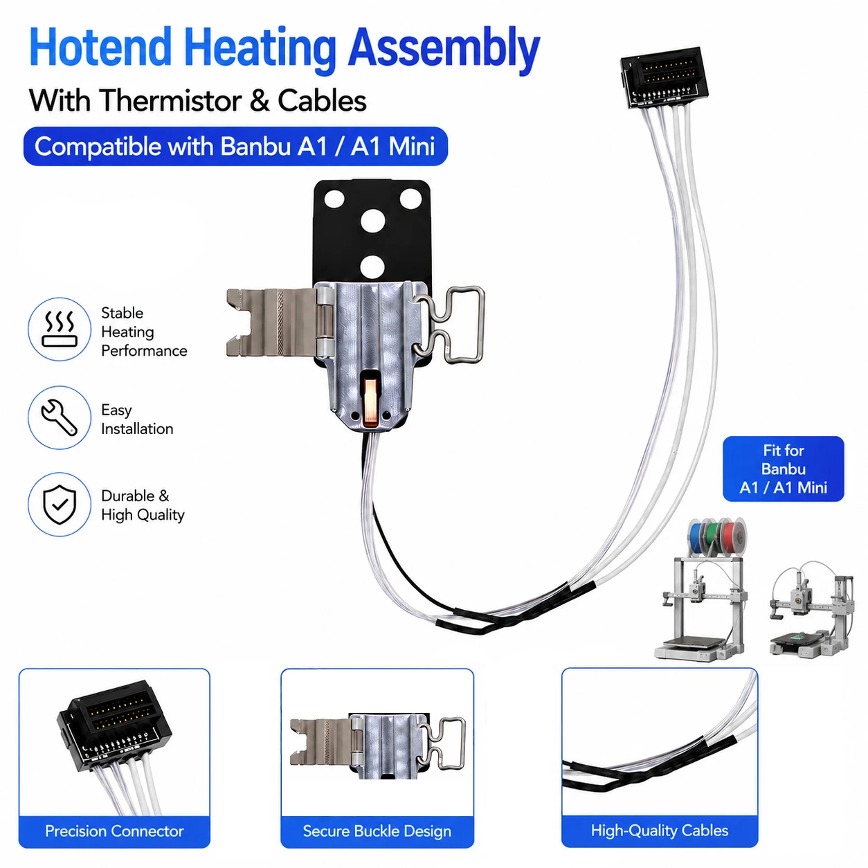 

Banbu A1/A1 Mini Hotend Heating Assembly – Professional 3D Printer Replacement with Thermistor & Cable