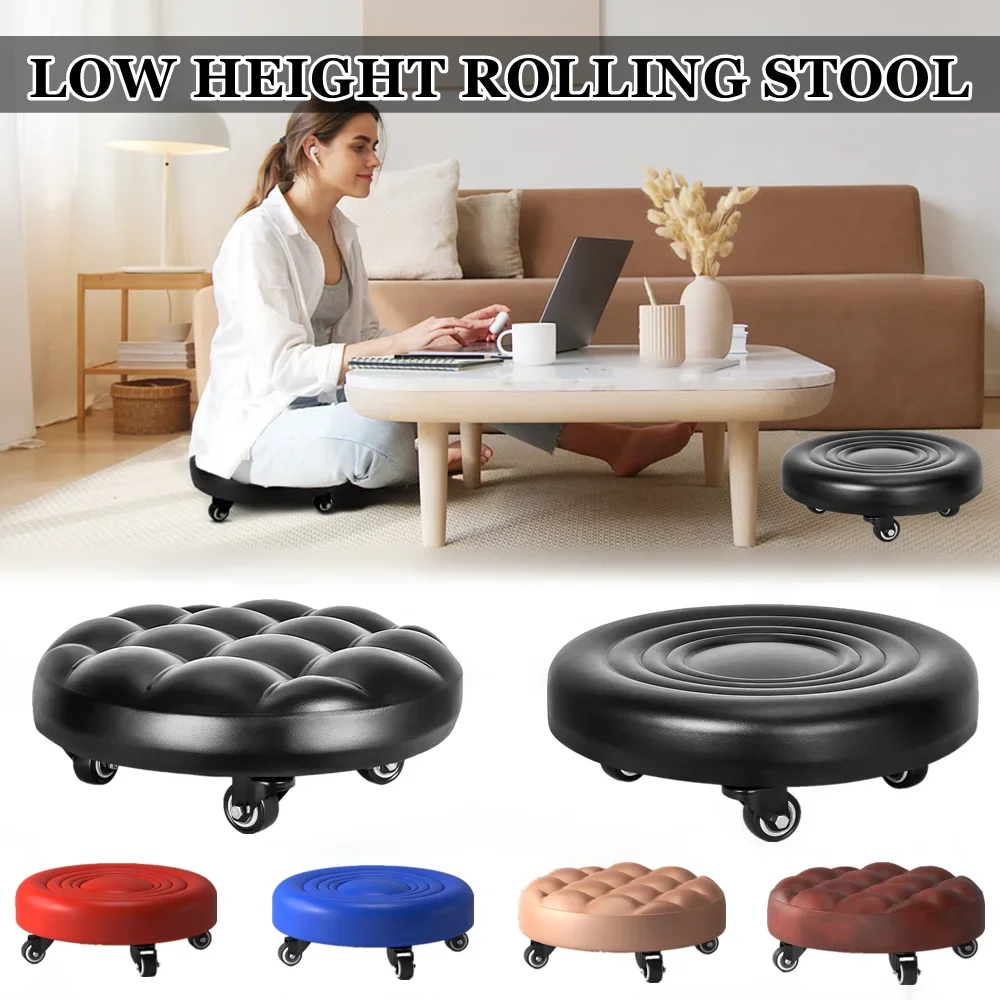 

Pulley Low Stool, Low Height Rolling Stool, Leather Stool Seats with Wheel, Home Removable Small Stool, Round Roller Seat Stool