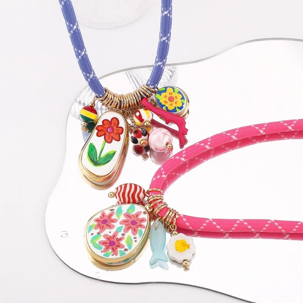 Fashionable Bohemian Multi-element Pendant Cute Flower Colorful Neck Chain Jewelry Gifts Collarbone Chain Travel