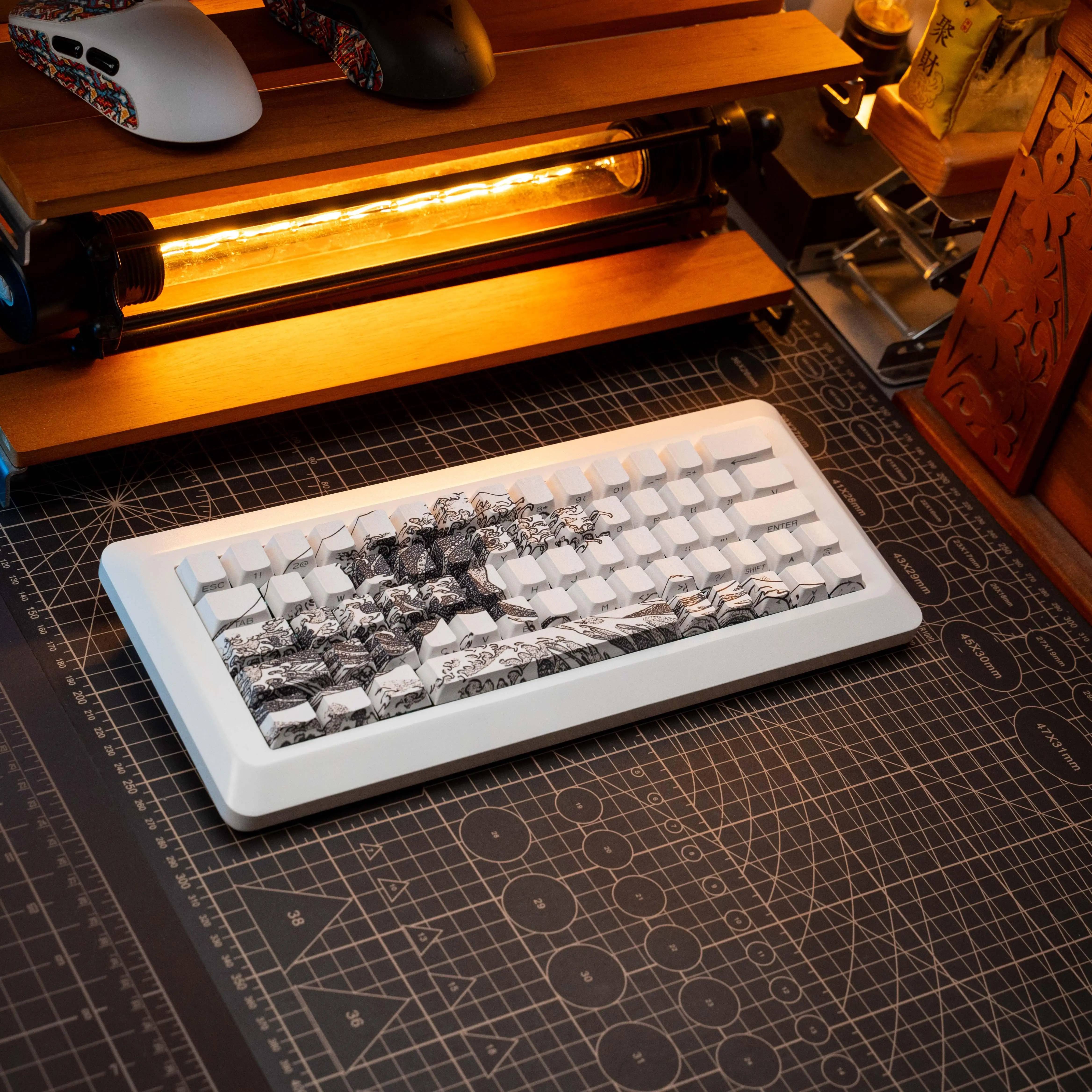 125Set Keycap Tembus Ukiyoe Coral Sea Gelombang Besar Off Kanagawa Cherry Profile PBT Dye-Sub untuk Keyboard Gaming Mekanis