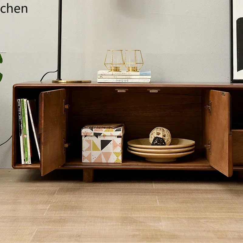 DSASolid Wood TV Cabinet Small Apartment Living Room Coffee Table Set Floor Cabinet Simple Modern Low Cabinet