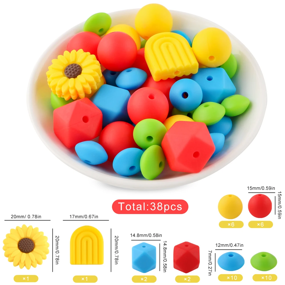 38Pcs/set Loose Silicone Beads Set Silicone Round Bead Hexagon Bead For Bracelet Necklace Jewelry Handmade Accessories