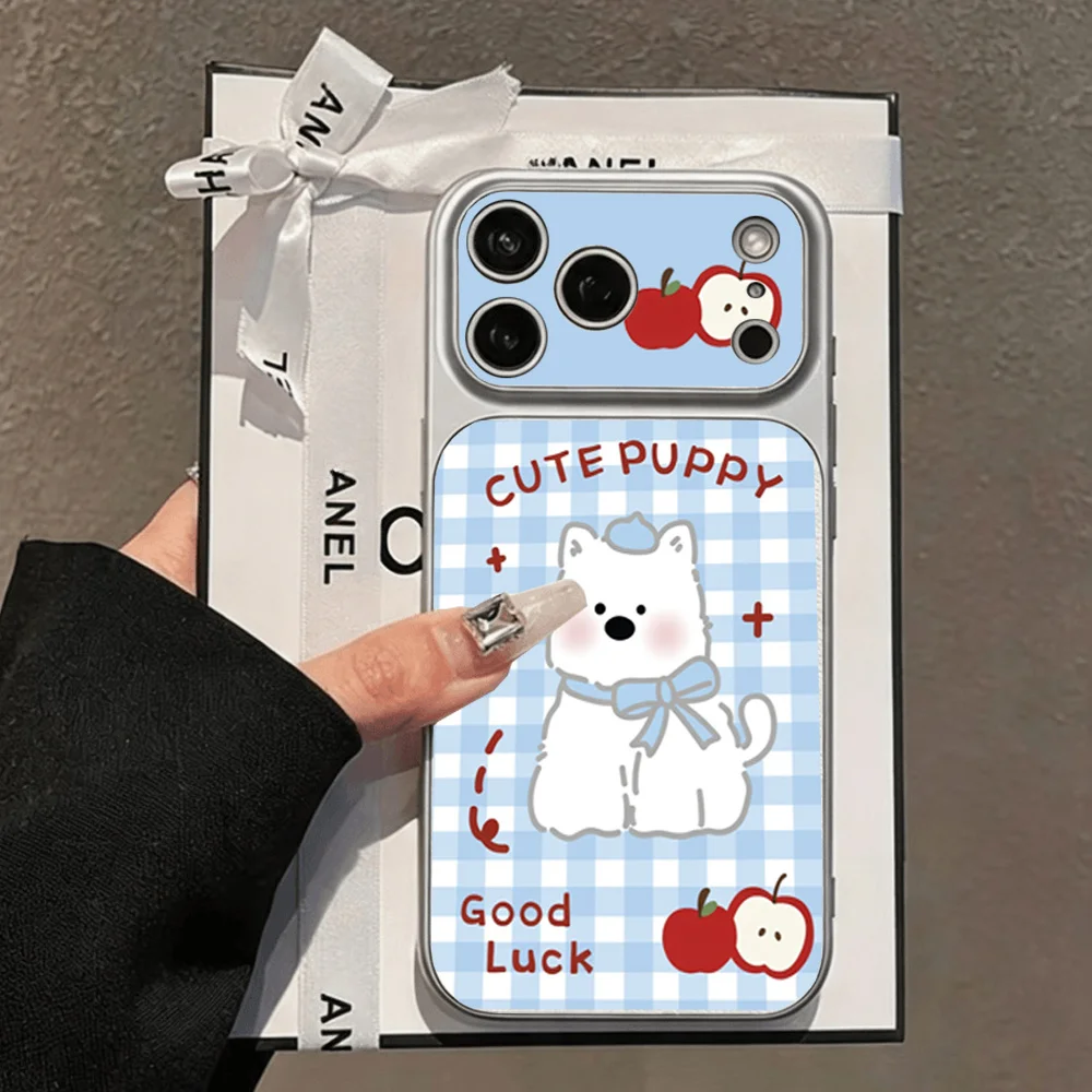 Blue Plaid Puppy Pattern Case For Samsung Galaxy S26 S25 Ultra S24 S23 S22 Plus FE S20 S26FE Leather PU Texture Matte Soft Cover
