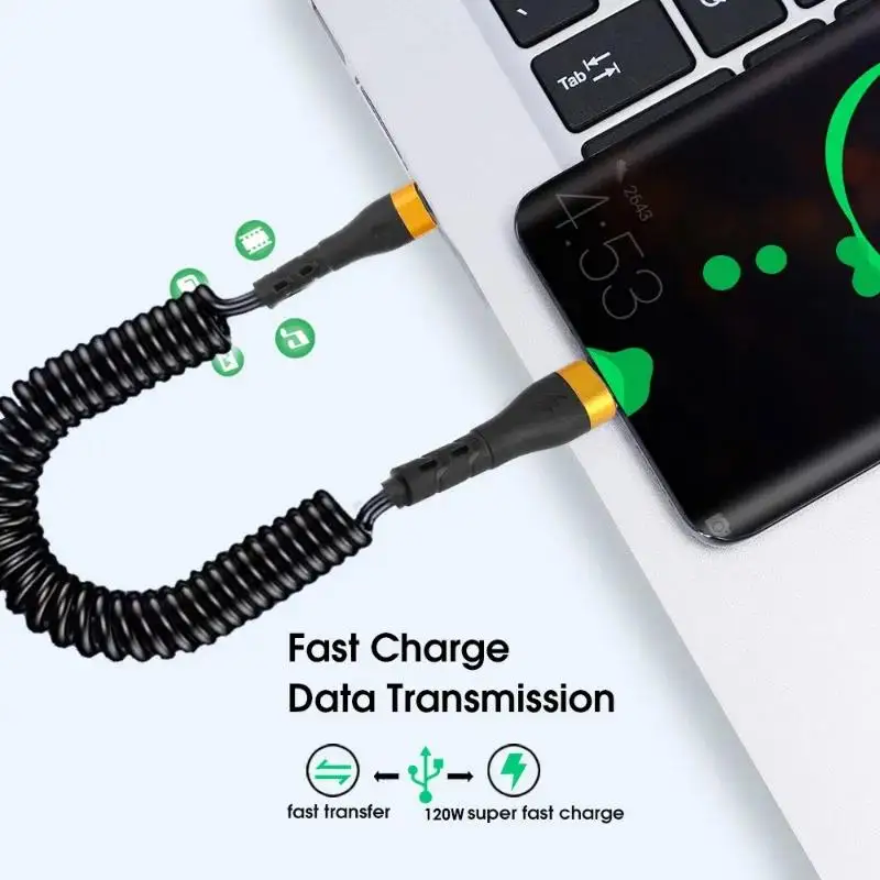 PD 120 W Typ C auf Typ C Kabel 5A Schnellladung USB C Frühling Autoladekabel für iPhone 15 Serie Xiaomi 12 Samsung S23 MacBook – Detail 5