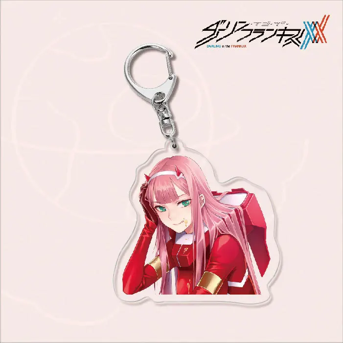 02 Zero Two Anime Figures Keychain Darling In The Franxx Acrylic key Chain for Car Bag Keys Original Keychains Friends Cute Gift