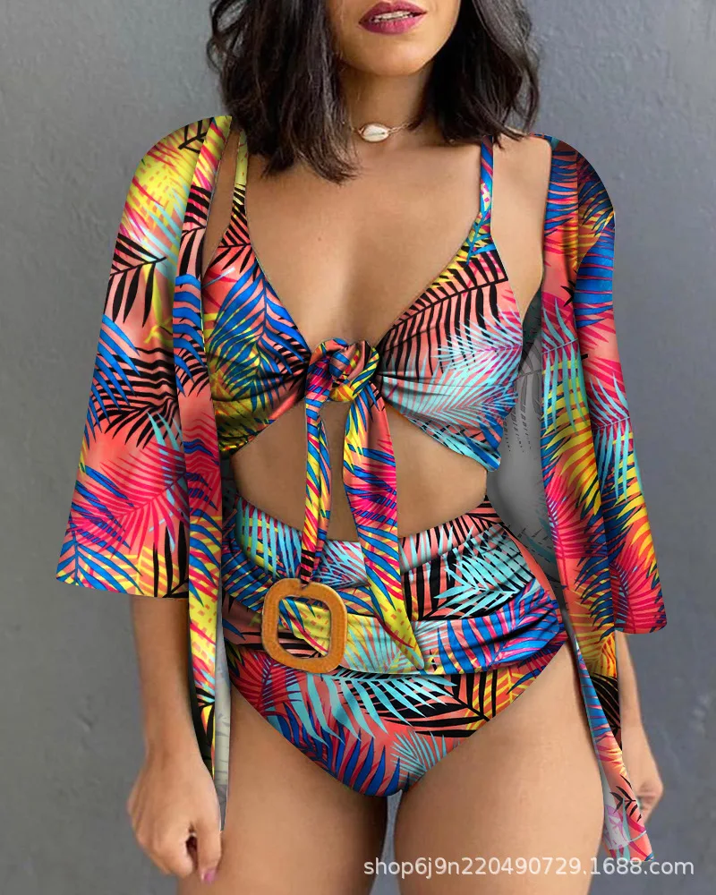 

2026 new fashionable beach leisure three piece set sexy lingerie+pants jacket set women's clothing