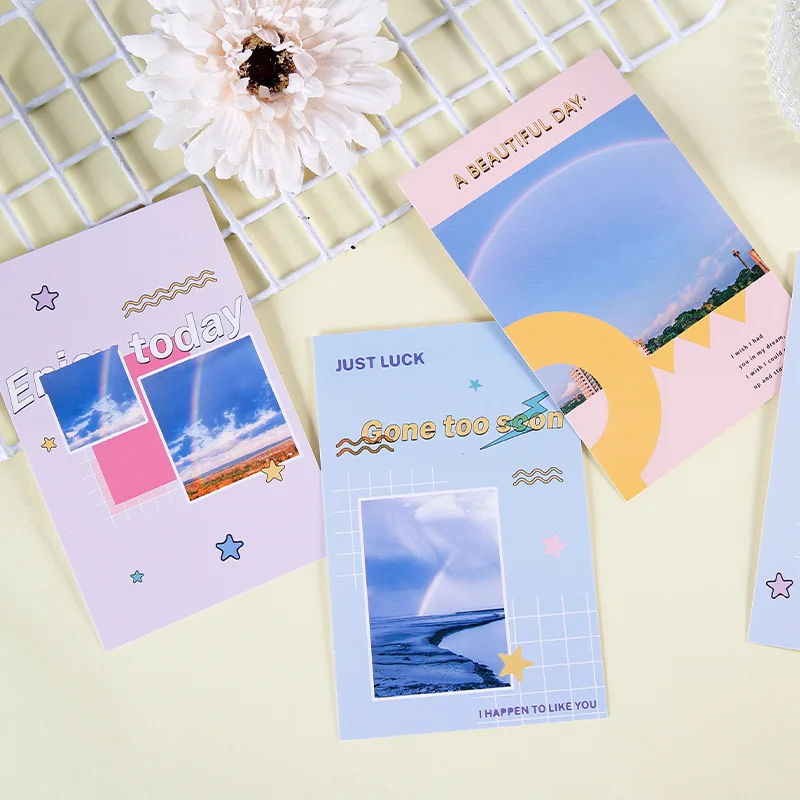30 Pcs/Set Meet The Rainbow Series Postcard Rainbow Landscape INS Style Greeting Blessing Cards Hand Account Gift Message Card
