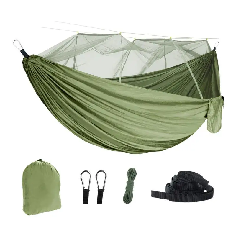 

Portable Hammock Breathable Parachute Hammock With Fly Net High Density Mesh Portable Backpacking Hammocks With 2 Carabiners 2