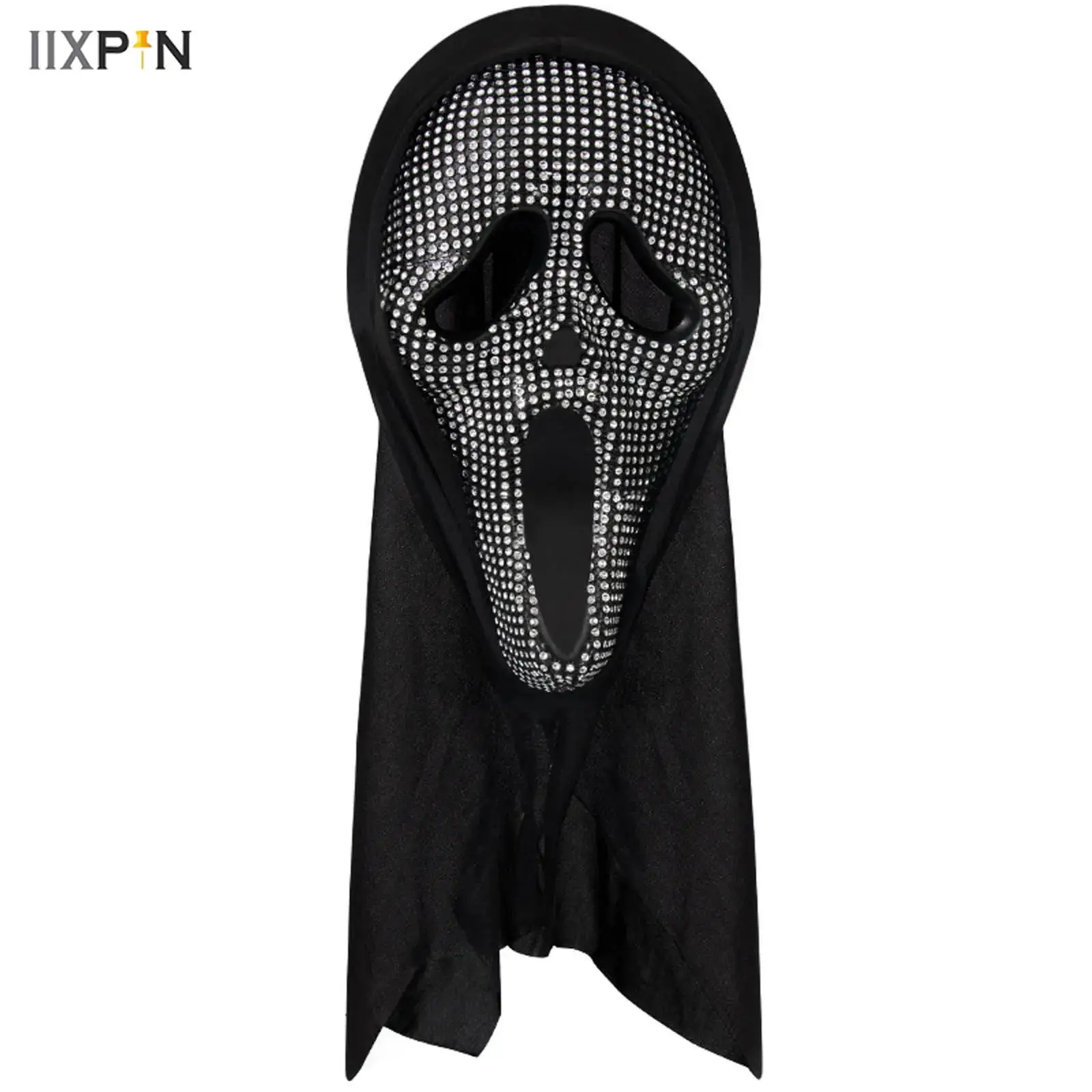 

Unisex Scary Horror Ghost Mask Sparkly Rhinestones Full Face Mask Halloween Festival Carnival Cosplay Party Costume Accessories