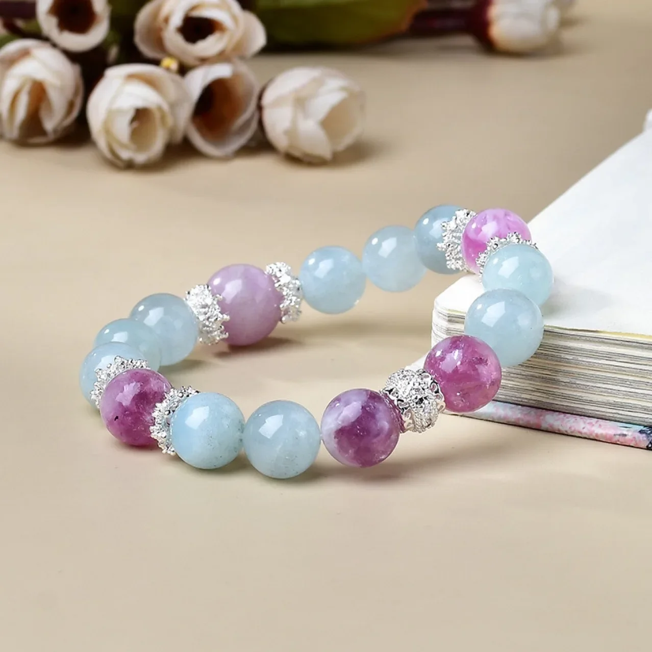 

Natural Aquamarine Purple Mica Bracelet Women's Fresh and Fashionable Bracelet Original Design