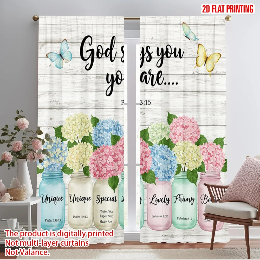 

2pcs 2D flat printing Party Curtain God Says You Are Hydrangea Polyester Without Electricity Festive Holiday Perfect for Home