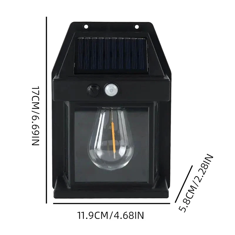 Solar-Wolfram-Nachtlampe, intelligenter Bewegungsmelder, Wandlampe, 3 Beleuchtungsmodi, wasserdicht, für Hof, Garten, Dekoration, Laterne