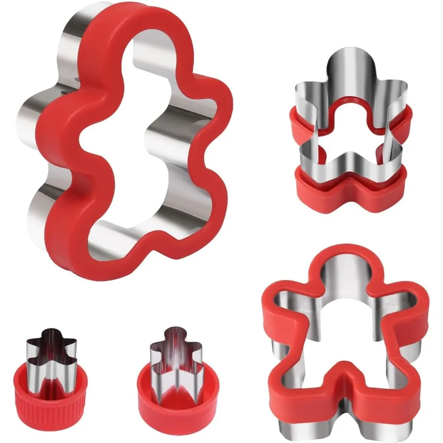 

Gingerbread Man Cookie Cutters 5PCS Large Christmas Cookie Cutter Holiday Biscuit Cutter with Comfort Grip PP for Backing 5 Dif