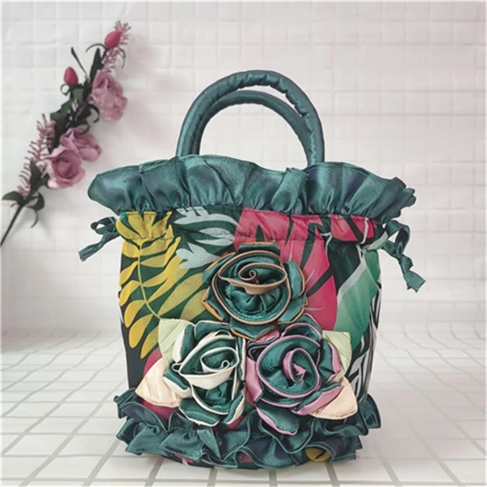 High Quality Top Handle Lace Flower Bag Lace Dacron Ethnic Style Bag Embroidery Women's Handbag