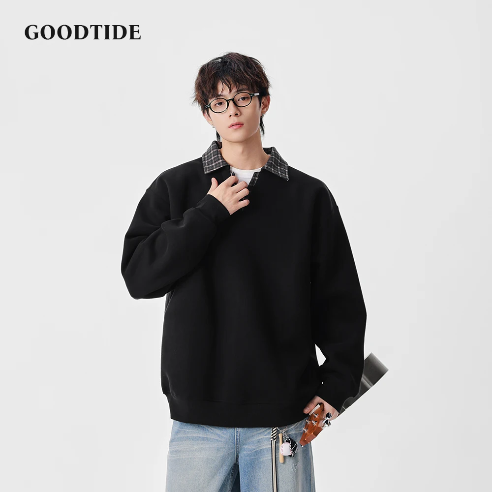 أزياء الرجال عارضة طاقم الرقبة البلوز 2025 الشتاء منقوشة طوق الطبقات تبدو مريحة لينة طويلة الأكمام أعلى #4