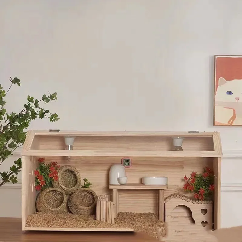 Wooden Hamster Cage Oblique Opening Small Animal House hedgehog house for Hamsters Degus Mice or Other Similar-Sized Pets